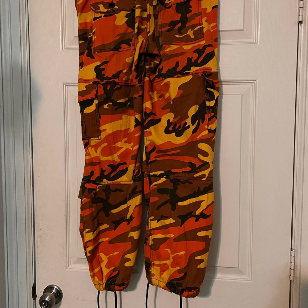 Rothco orange camo tactical pants (8 pockets) adjustable waist and ankles